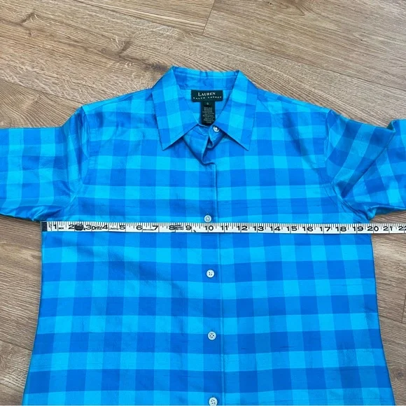 Lauren Ralph Lauren Blue Checkered Silk Blouse Women’s Small Great Condition - Picture 8 of 10